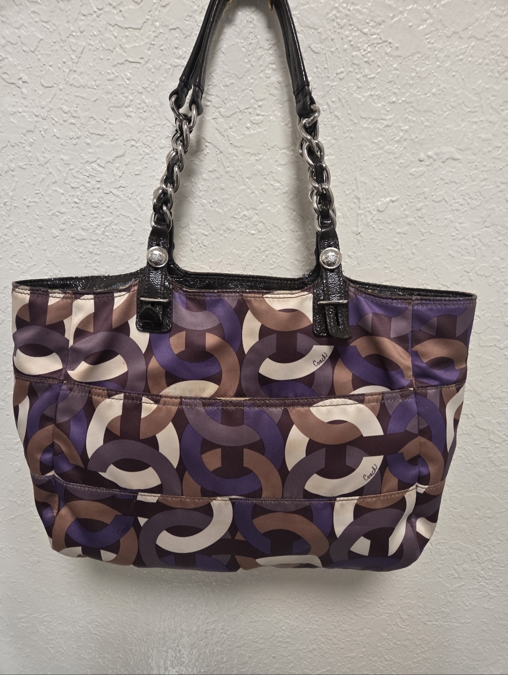 Coach Purple, Brown & Cream Signature Link-Print Tote - Picture 4 of 5